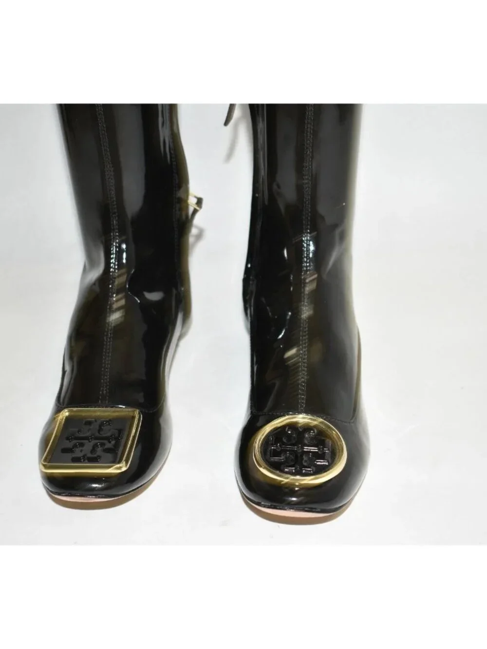 $650 TORY BURCH Over the Knee Boot ZIP PATENT BLACK GOLD LOGO 6 US  (MW1)
